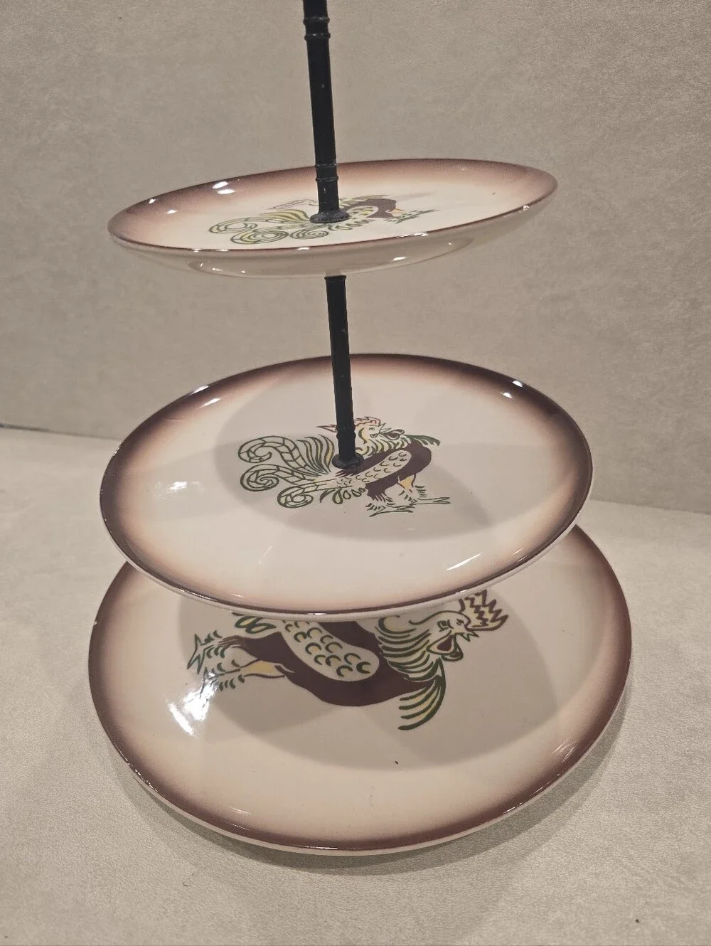 Brock of California Three Tiered Chanticleer Rooster Serving Stand